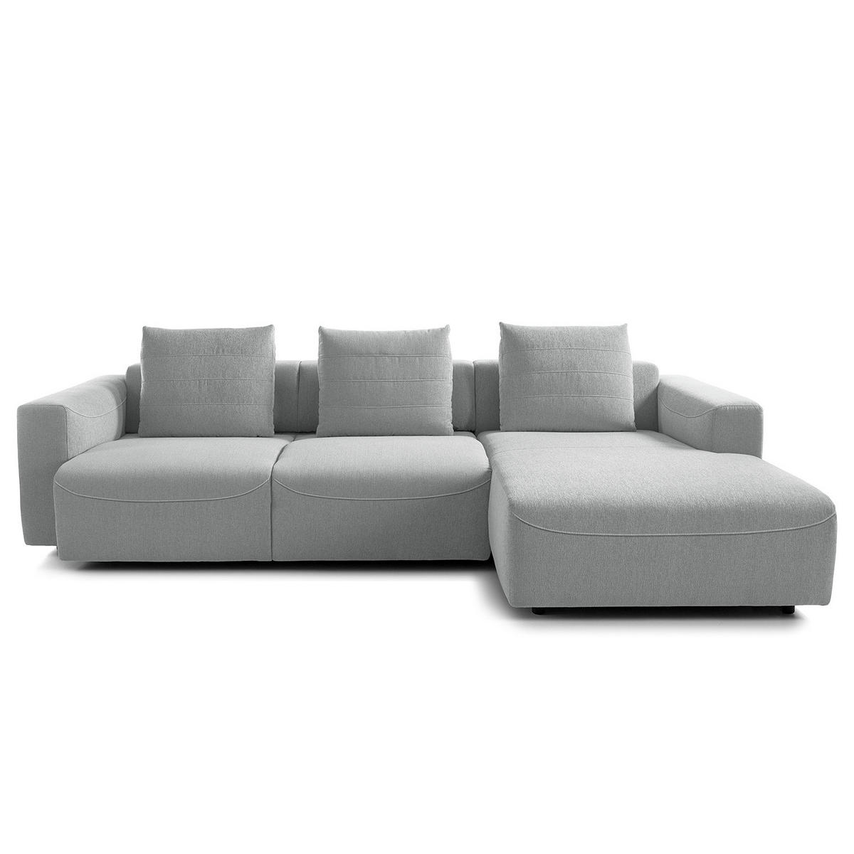 2,5-SITZER ECKSOFA mit Longchair - Webstoff - Hellgrau/Schwarz, Kunststoff/Textil (286/170cm) - home24