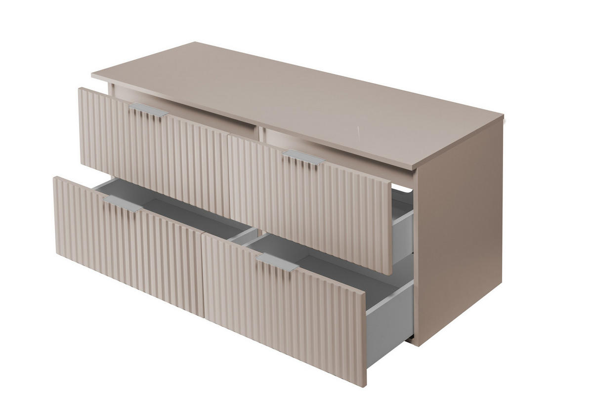 WASCHBECKUNTERSCHRANK, Kaschmir, 120 (2 x 60) x 57 x 46 cm, silberner Griff + Arbeitsplatte - Beige/Silberfarben, Holzwerkstoff (120/57/46cm) - 3XE LIVING
