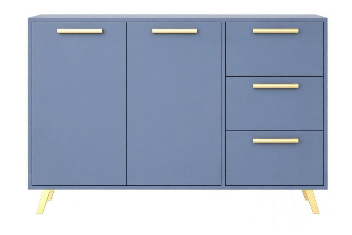 KOMMODE Nancy mit 3 Schubladen und 2 Türen, Sideboard in Farbe: Blau, Schrank in Größe: 140 x 86 x 41 cm - Blau, Holzwerkstoff (140/86/41cm) - Agmat-Furniture