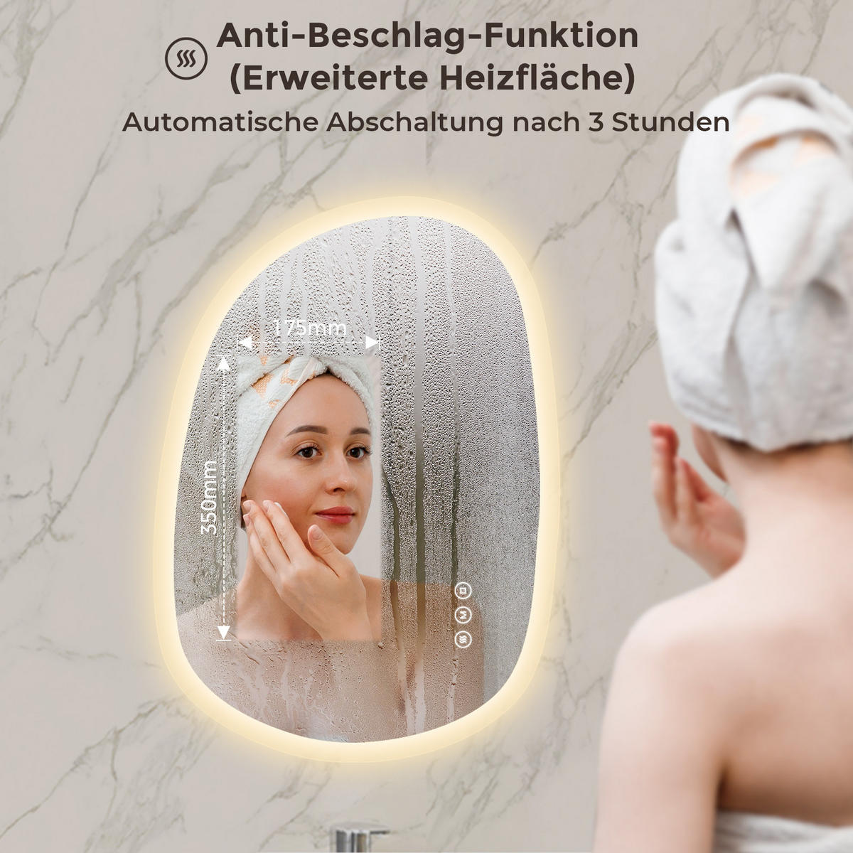 BADSPIEGEL mit Beleuchtung 70/50 cm asymmetrisch rahmenlos LED dimmbar mit Antibeschlag - Transparent, Glas (50/70/2.5cm) - S'AFIELINA