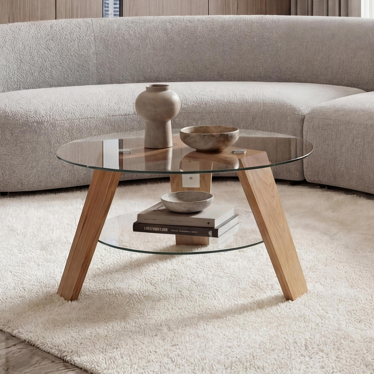 OKROGLA MIZA ZA DNEVNO SOBO Rjava - rjava, les (75/75/40cm) - MCW