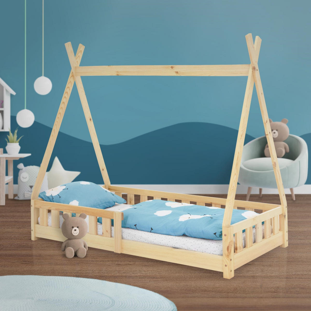 KINDERBETT Tipi 80x160 cm Natur - Naturfarben, Holz (80/160cm) - ML-DESIGN