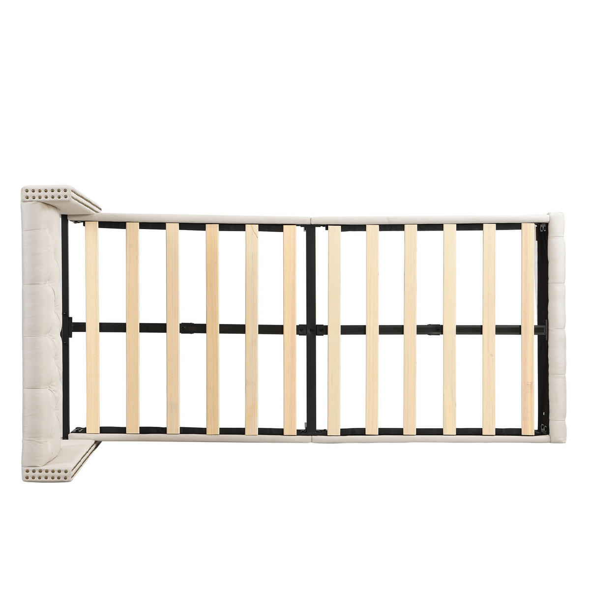 POLSTERBETT 90/200 cm mit Lattenrost, Knopfheftung & Nieten-Kopfteil, Beige - Beige, Textil (90/200cm) - Redom