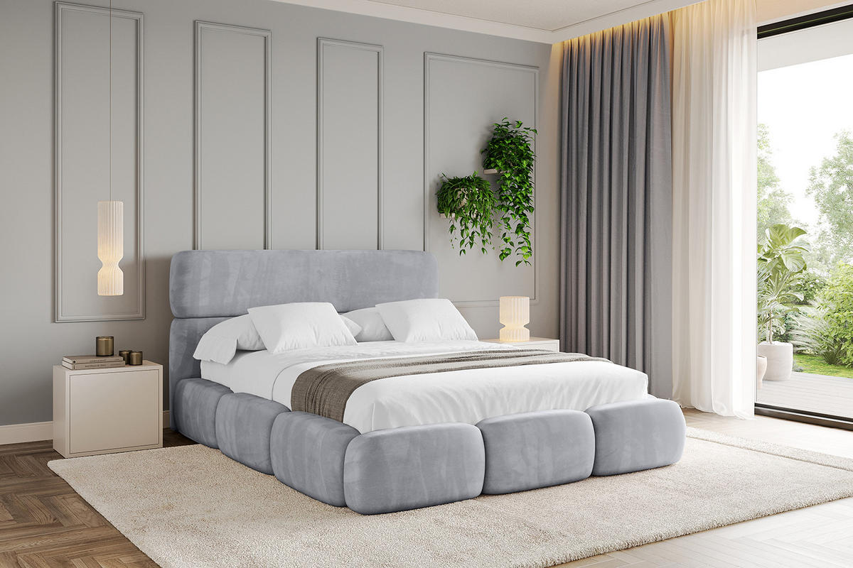 POLSTERBETT mit Bettkasten und Lattenrost, Bett mit Matratze H3/H4 - ELVA 120x200 Hellgrau - Hellgrau, Holzwerkstoff/Textil (120/200cm) - ALTDECOR