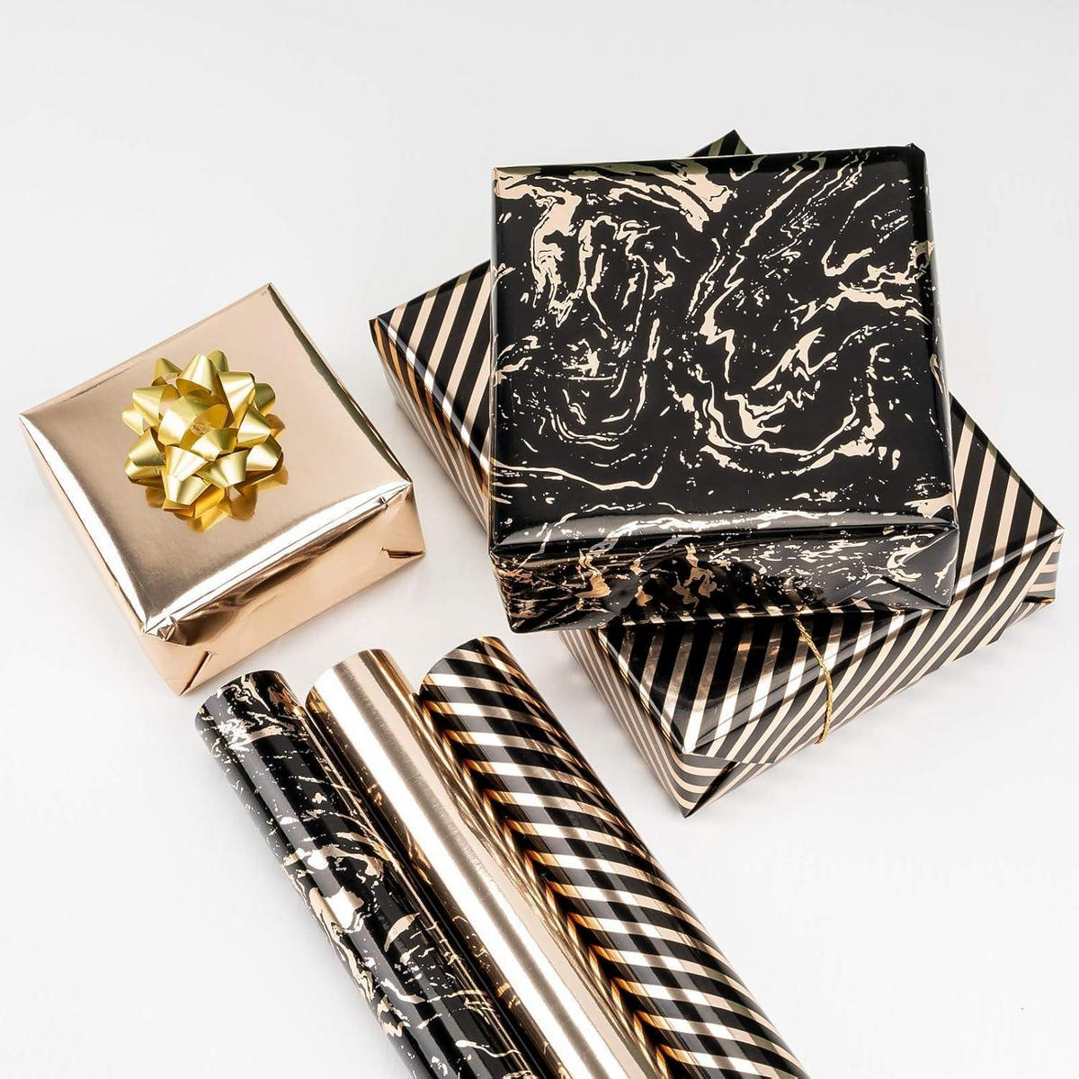GESCHENKPAPIER 3-teiliges Set Schwarz-Gold 43,2 cm x 3,05 m - Multicolor, Papier (43/305/305cm)