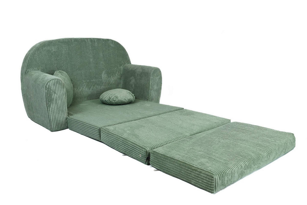 KINDERSOFA MIT VERLÄNGERUNG aus Kuschel-Cord in Hellgrün - Hellgrün, Textil (100/60/50cm) - Fortisline