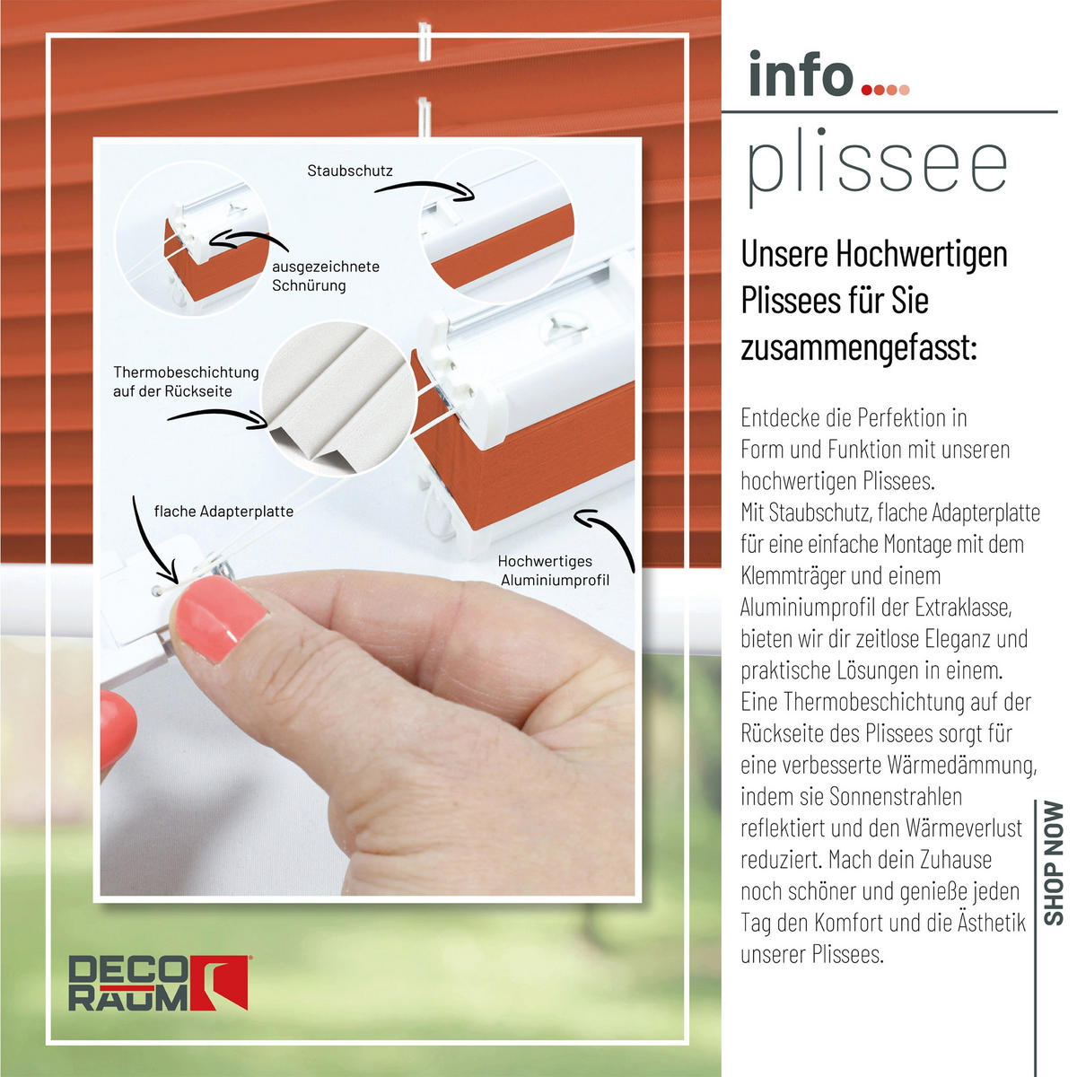 PLISSEE Thermo Basic 75 x 210cm Klemmfix ohne Bohren - Orange, Textil (75/210/210cm) - Deco-Raum