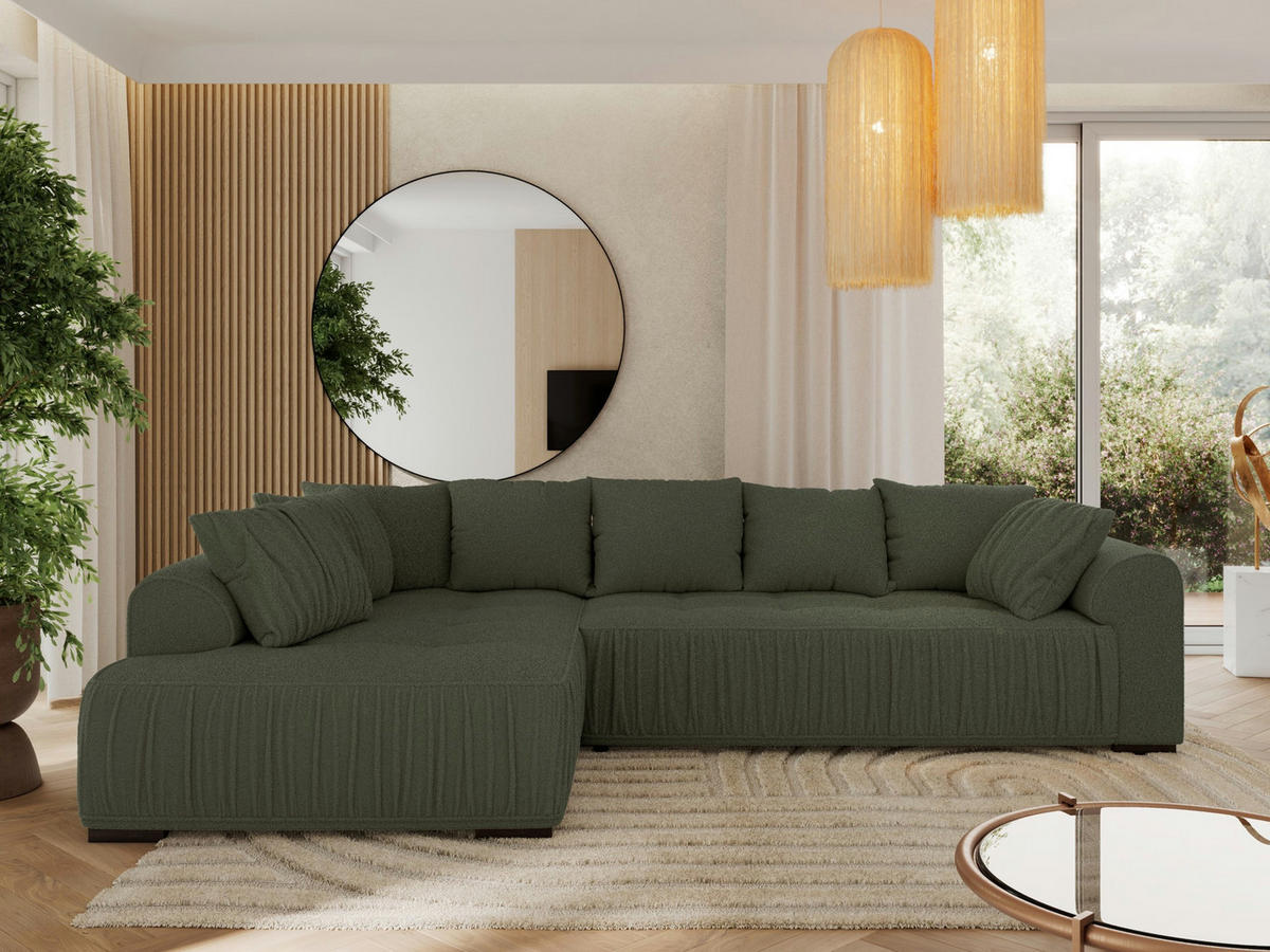 ECKSOFA ORTA Grün Boucle - Links - Schwarz/Grün, Textil (325/200cm) - MKS