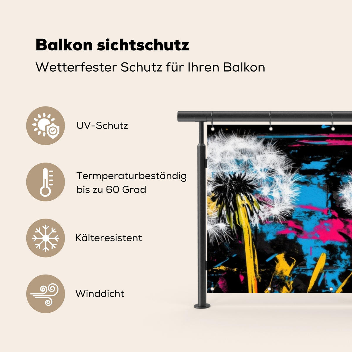 BALKON-SICHTSCHUTZ Straßenkunst - Bunt - Wand - Schwarz, Kunststoff (500/130cm) - MuchoWow