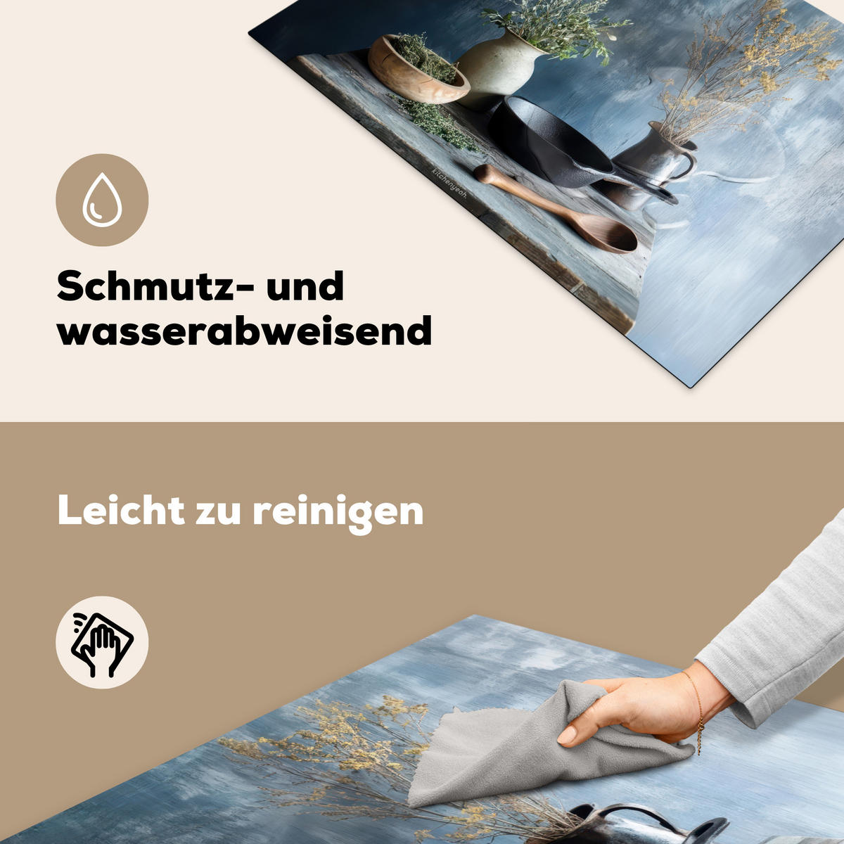 HERDABDECKPLATTE Stilleben - Kräuter - Rustikal Induktionsmatte 77x51 cm - Blaugrau, Kunststoff (77/51/0.2cm) - MuchoWow