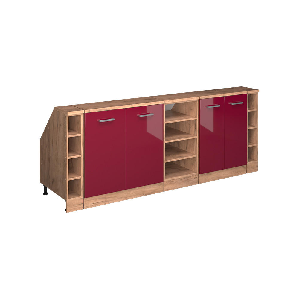 KÖKSSKÅP FÖR SLUTTANDE TAK R-Line Röd högblank 210 cm Set om 5 skåpstommar 60 cm djup Röd, Honungsek 83.8/210/60 cm