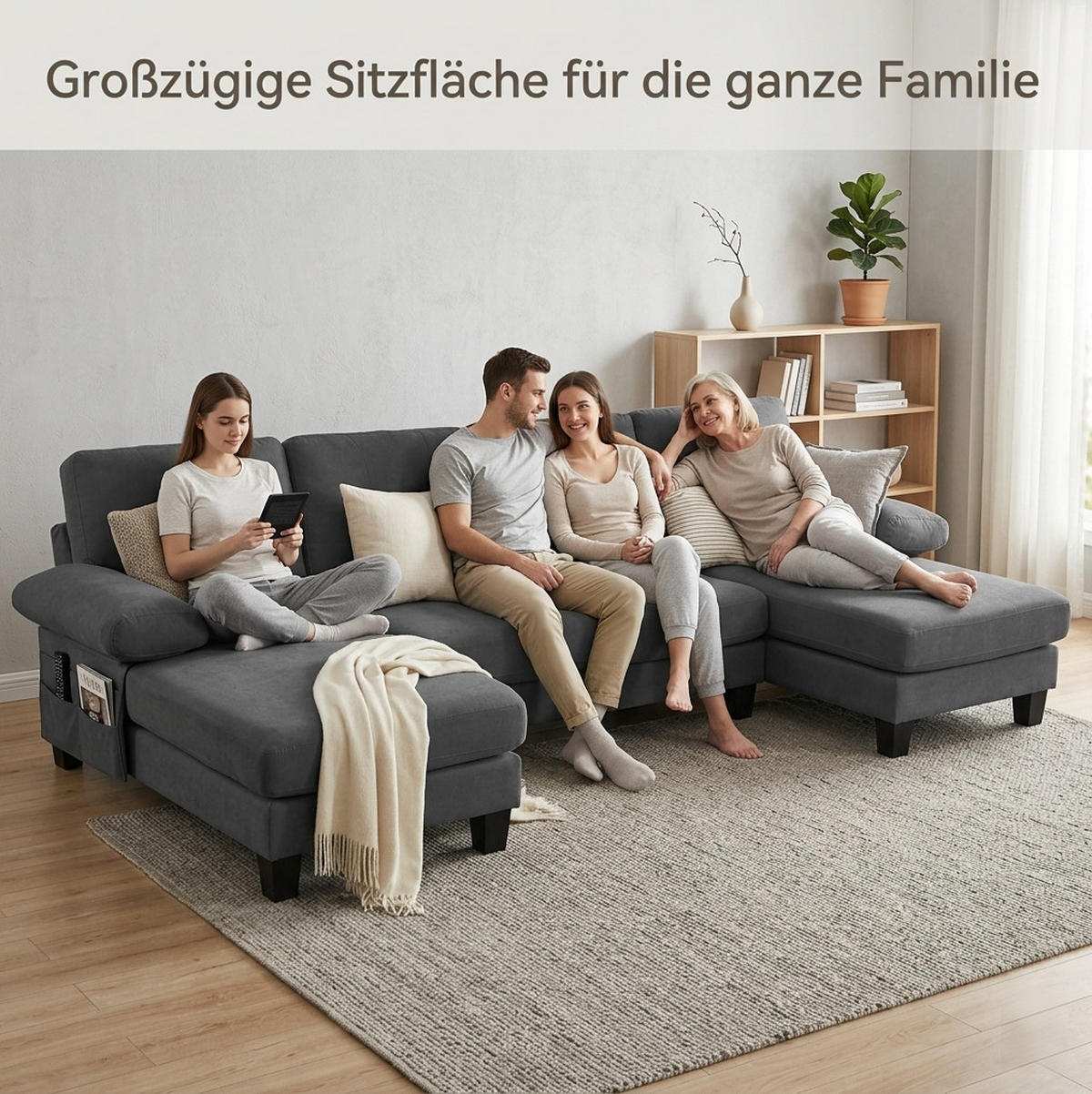 WOHNLANDSCHAFT aus Chenille 268x128x84 cm in Grau mit Doppel-Chaiselongue - Grau, Textil (128/84/268cm) - Modfu
