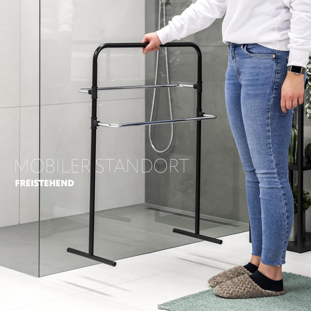 STAND-HANDTUCHHALTER, schwarz, Stahl - Schwarz, Metall (59/85/29cm) - bremermann
