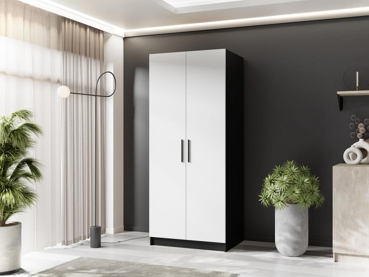 DREHTÜRENSCHRANK GOLD Schwarz & Weiß - Schwarz/Weiß, Holzwerkstoff (78/205/52.5cm) - Kier Furniture