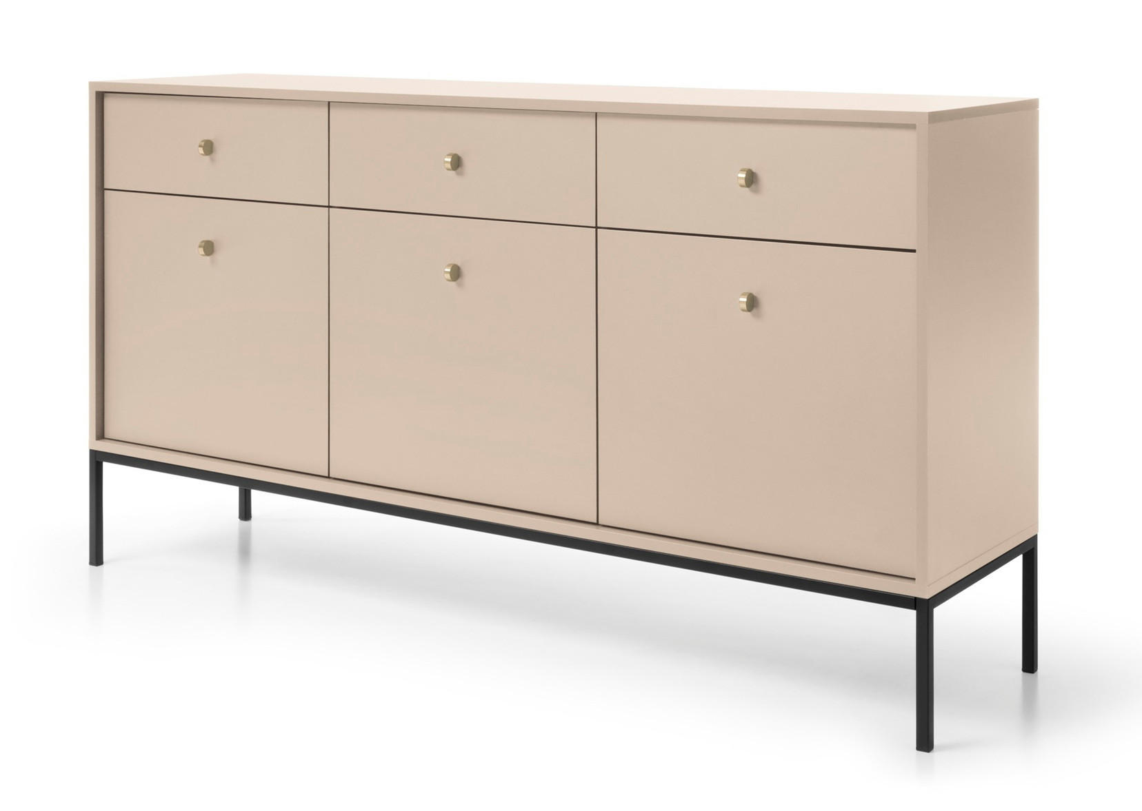KOMMODE 154 cm mit Schubladen Monti, 3 Türen, Beige + Schwarz - Beige/Schwarz, Holz/Metall (154/83/39cm) - Emporius