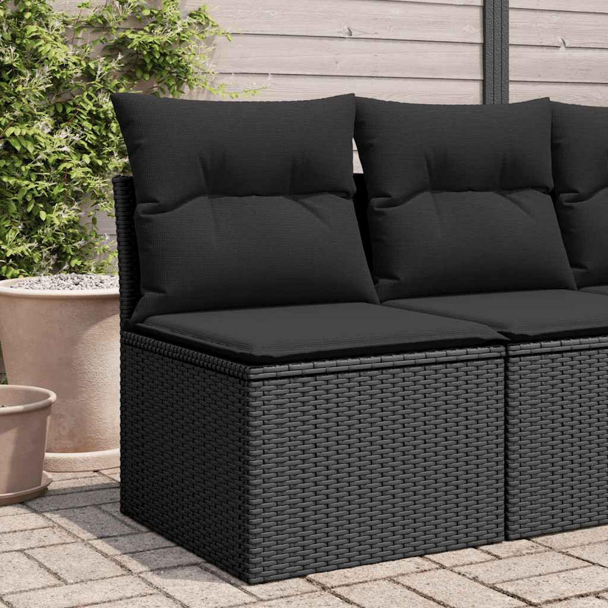 GARTENSOFA Ohne Armlehnen Mit Kissen Schwarz Poly Rattan - Schwarz, Kunststoff (62/69/55cm) - vidaXL