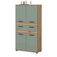 MIDISCHRANK Salbei, Artisan Eiche 70 x 137 cm, Badschrank mit vielen Fächern - Salbeigrün/Schwarz, Holzwerkstoff/Kunststoff (70/135/31cm) - Inn.Furn