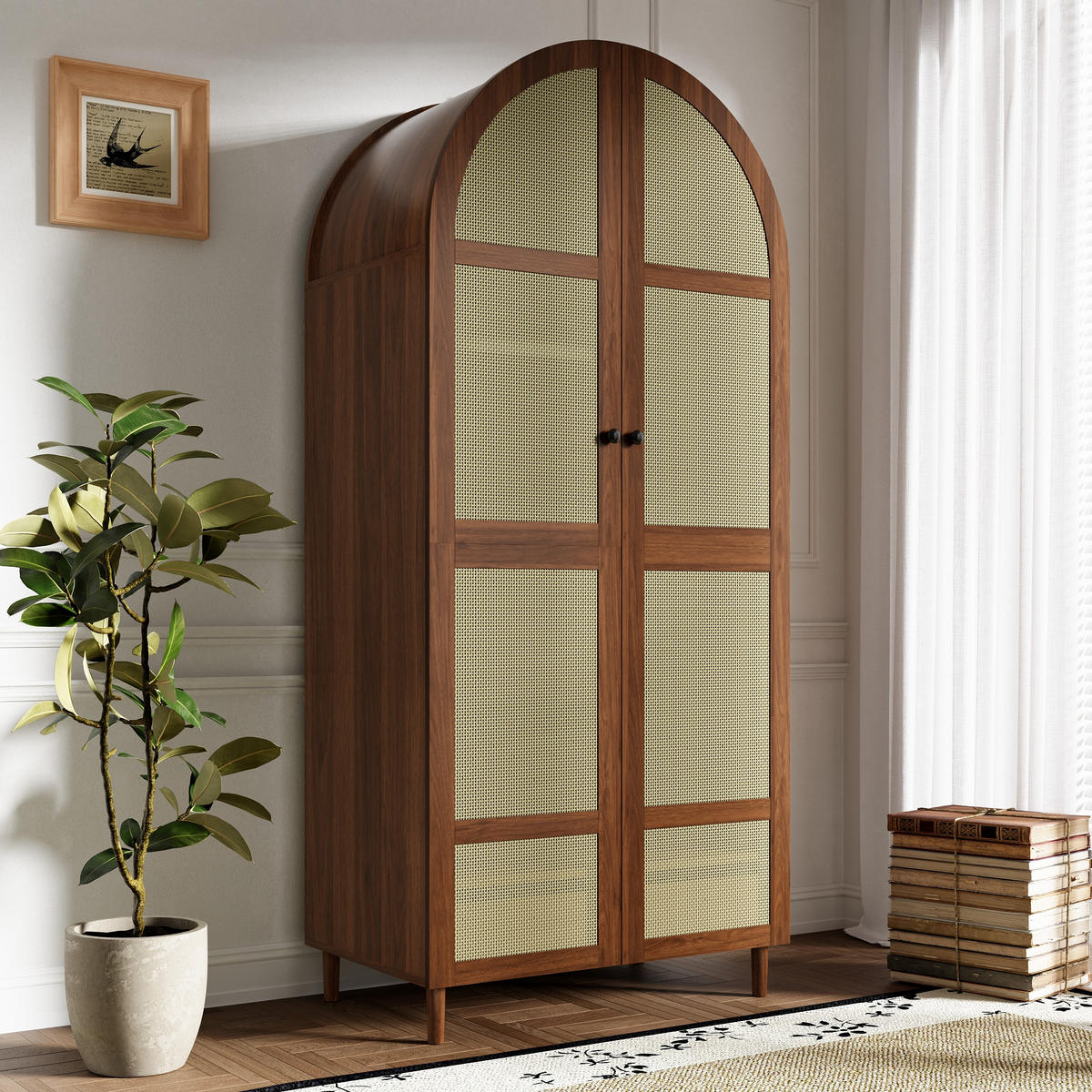 KLEIDERSCHRANK Gebogene Türen Stauraum Schubladen Modern - Walnussfarben, Holzwerkstoff (80/179/50cm) - FLIEKS
