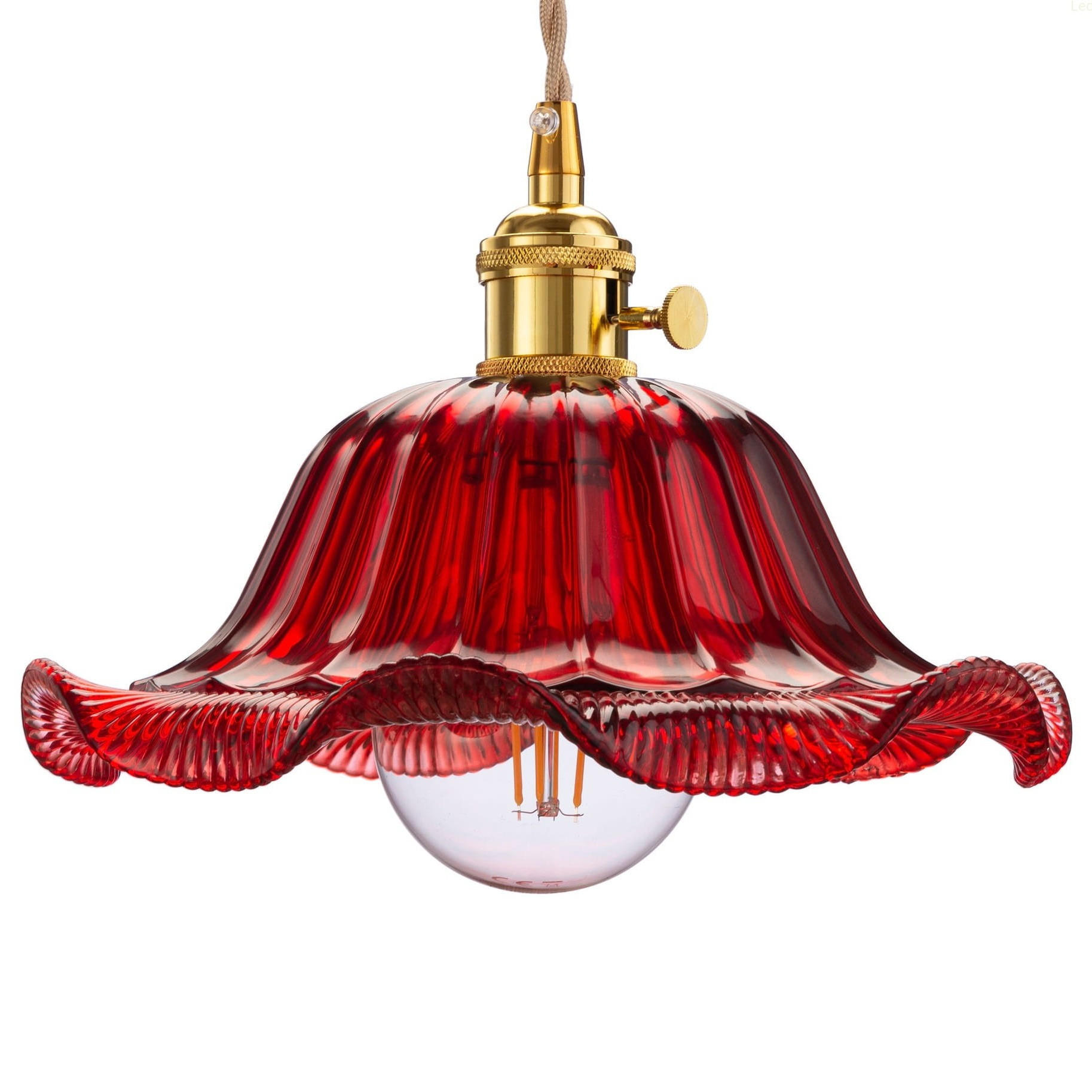 PENDELLEUCHE Rome - Rot/Goldfarben, Glas/Metall (26/26/100cm)