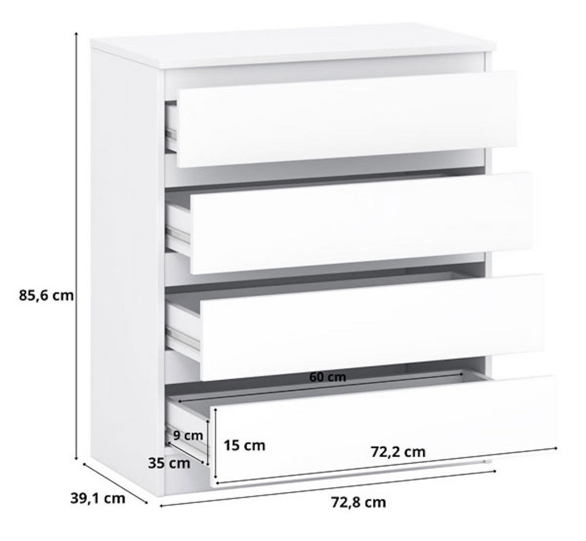 KOMMODE A3b weiß 72 / 37 / 85 cm - Weiß, Holz/Holzwerkstoff (72/85/37cm) - Feldmann-Wohnen