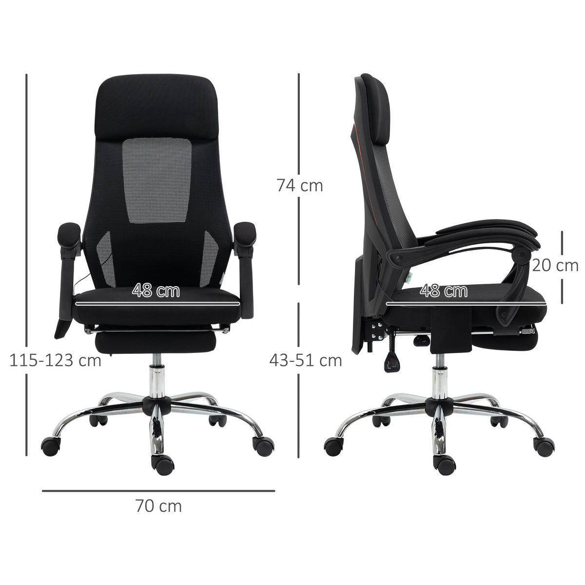 BÜROSTUHL mit Massagefunktion, Schwarz - Schwarz, Kunststoff (57/123/60cm) - Vinsetto