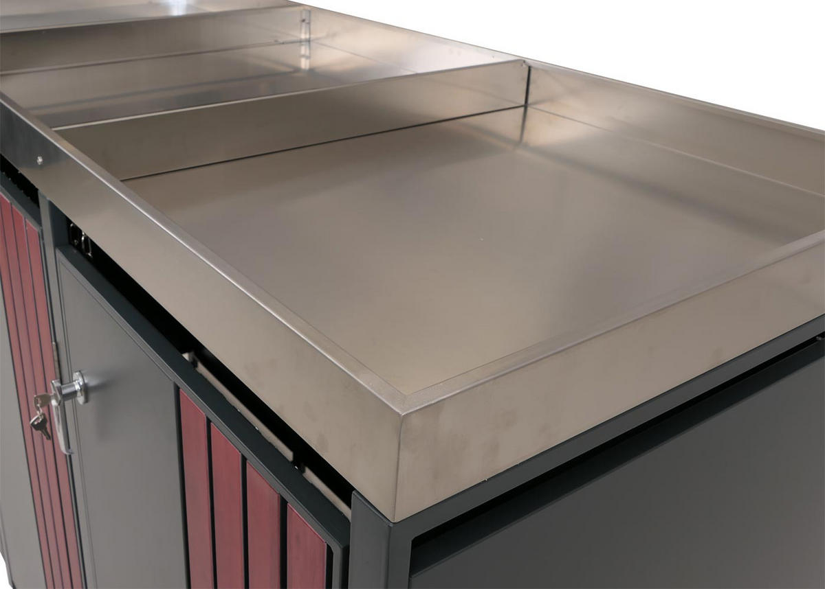 MÜLLTONNENBOX 3er mit Pflanzkasten HxBxT 125x196x84cm Anthrazit Holzoptik dunkel - Anthrazit, Metall (196/125/84cm) - PROREGAL