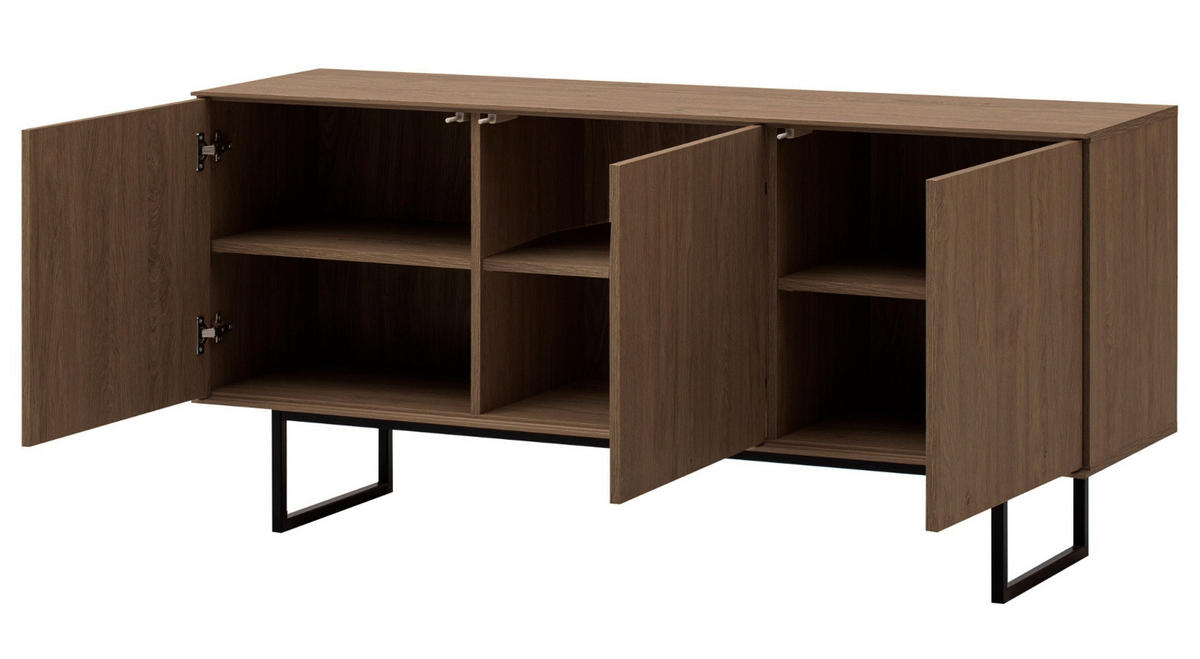 TV-LOWBOARD Nussbaum 150 x 70 cm, TV Unterteil mit Push-to-Open und Komforthöhe - Nussbaumfarben/Schwarz, Holzwerkstoff/Metall (150/70/40cm) - Furn.Design