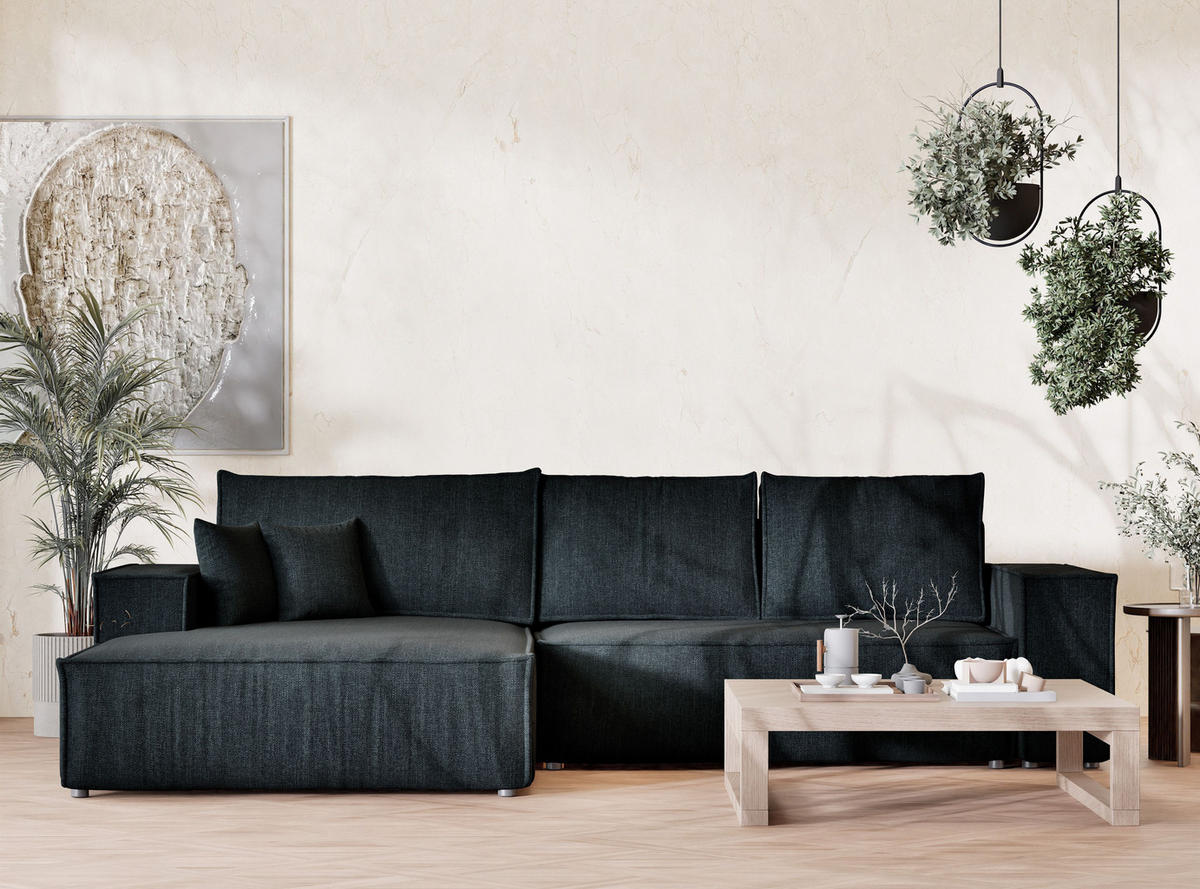 ECKSOFA Maze Türkis Webstoff - Links Seite - Türkis/Schwarz, Holz/Holzwerkstoff (185/294cm) - Maison de Reve