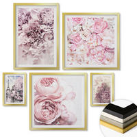 WANDBILDER 5er Set - 50x50 cm & 20x30 cm & 40x60 cm Goldrahmen - Rosa Blumen, romantische Landschaft - Goldfarben, Kunststoff (40/60cm) - ArtPrintCave