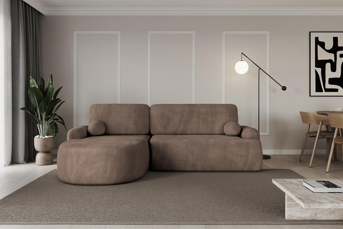 WOHNLANDSCHAFT mit Schlaffunktion und Bettkasten LIRA-L - 264x172x89 Braun - Braun, Holzwerkstoff/Textil (264/172cm) - ALTDECOR