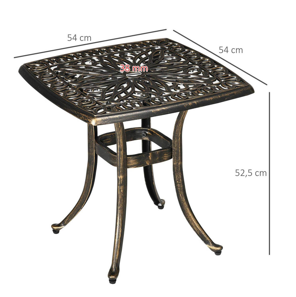 BEISTELLTISCH 54/54/52,5 cm Bronze aus Aluminium mit Schirmloch - Bronzefarben, Metall (54/54/52.5cm) - OKWISH