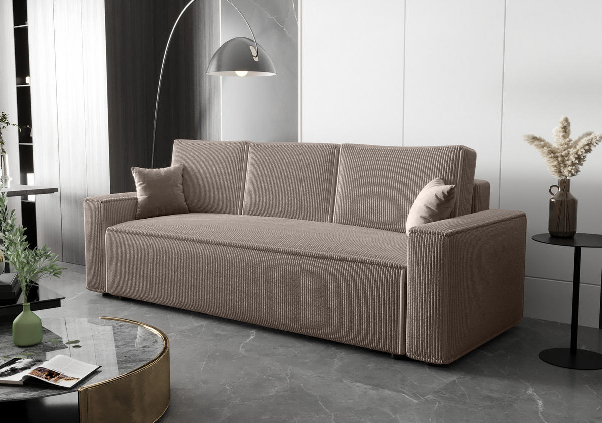 SOFA AMBRO Poso 02 mit Schlaffunktion, Hellbraun, Sofa mit Stauraum - Hellbraun, Textil (90/85/230cm) - Bedante