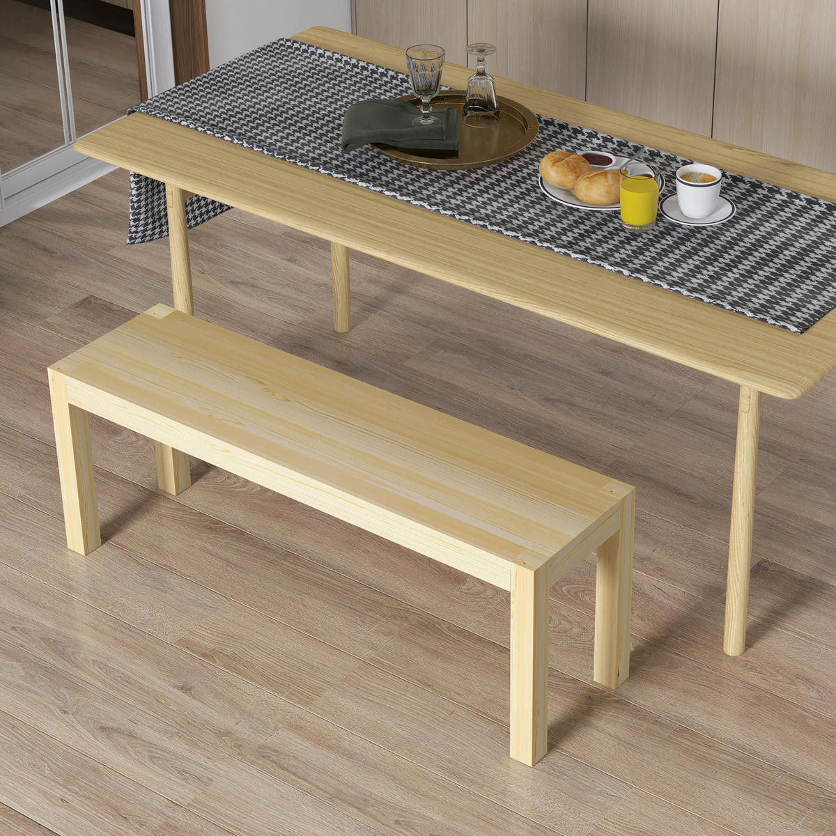 KÜCHENBANK im Landhaus-Stil, Kiefernholz, 120 x 33 x 45 cm, Natur - Naturfarben, Holz (33/45/120cm) - HOMCOM