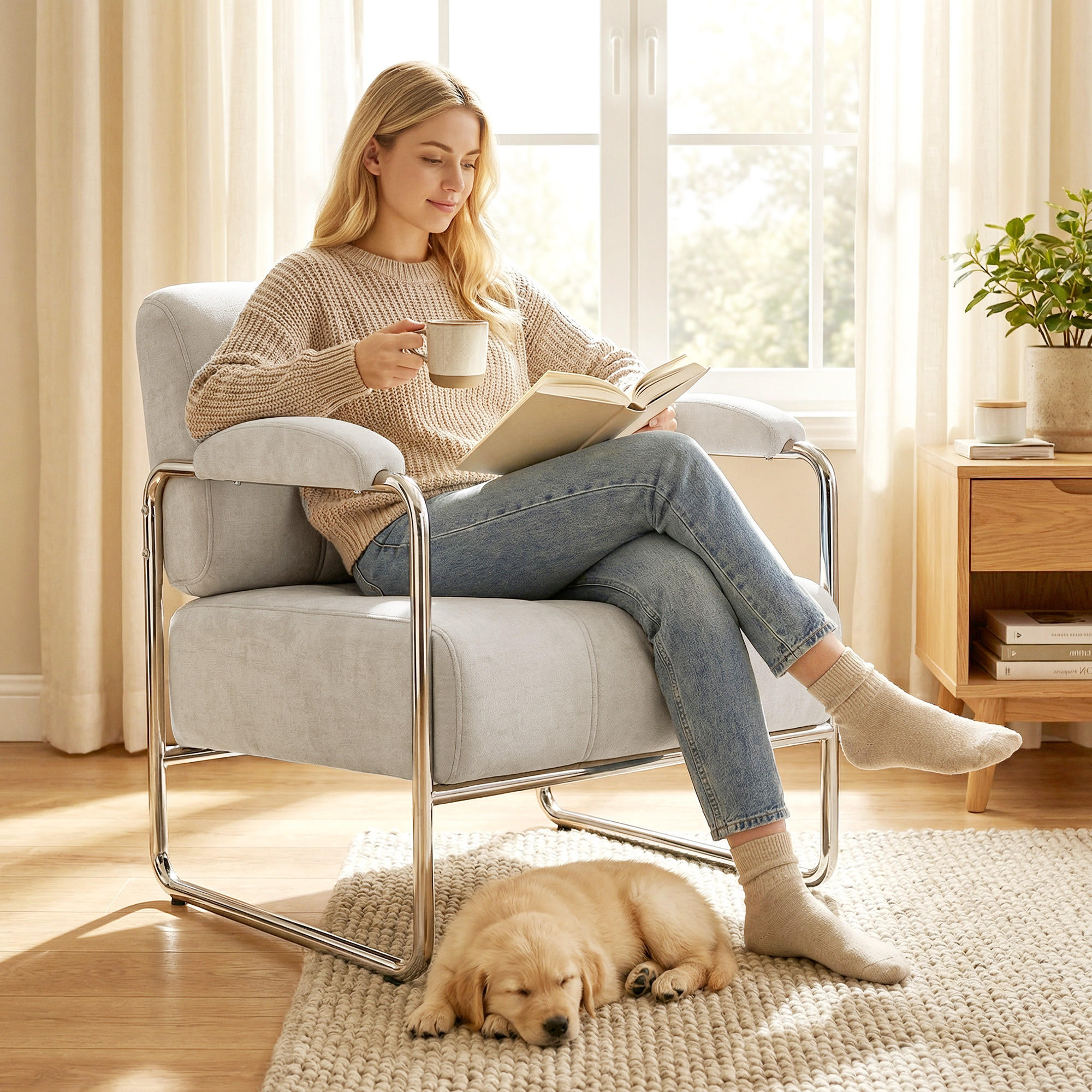 Thumbnail - Homcom Sessel, Beige, Textil, 1-Sitzer, Füllung: Schaumstoff, 75x76x76 cm, Wohnzimmer, Sessel, Polstersessel