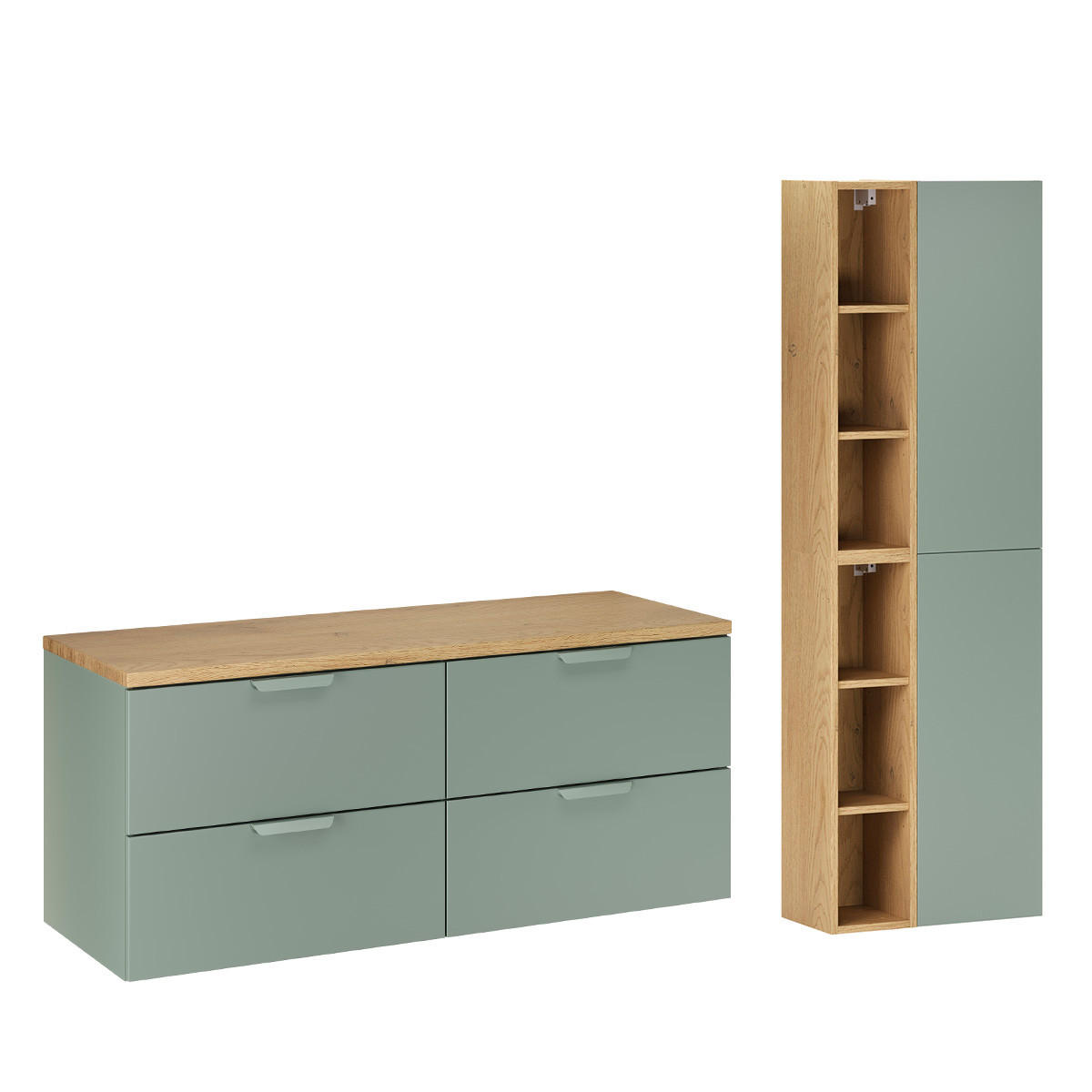 WASCHTISCHUNTERSCHRANK 120.6cm Oria 2er-Set Grün - Grün, Holzwerkstoff (120.6/50/46.5cm) - Petits-meubles