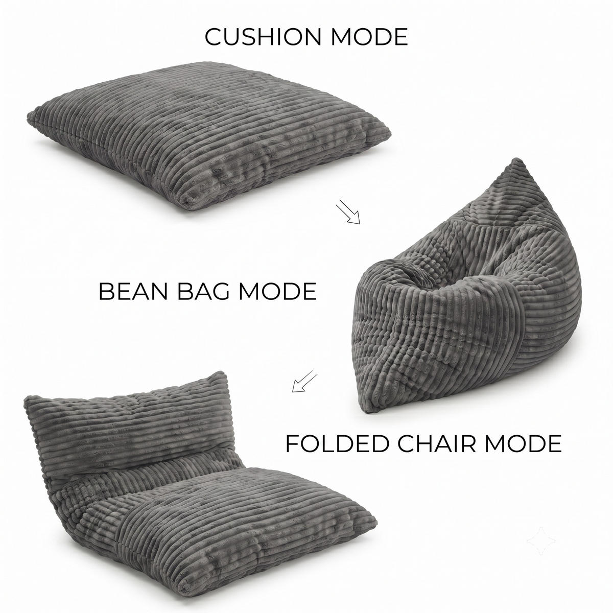 SITZSACK XXL 3-IN-1 aus Kordsamt als Sessel, Sofa und Bett - Hellgrau, Textil (180/25/125cm) - Urban Meuble