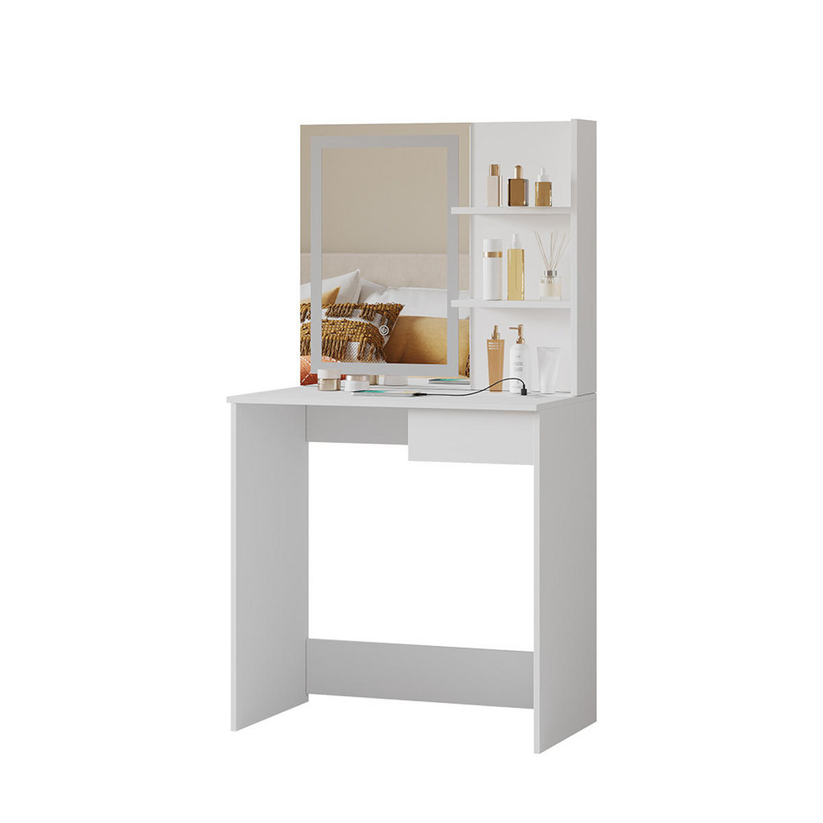 SCHMINKTISCH Dekos Weiß 75 cm mit LED-Spiegel und QI-Ladestation - Weiß, Holzwerkstoff (75/141/40cm) - Vicco