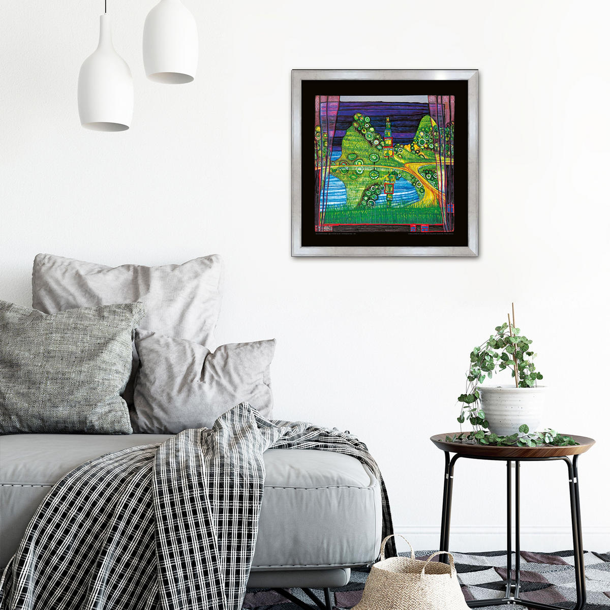 BILD gerahmt 53x53 cm Friedensreich Hundertwasser „Antipodische Insel“ - Gelb, Holz (53/53cm) - artissimo