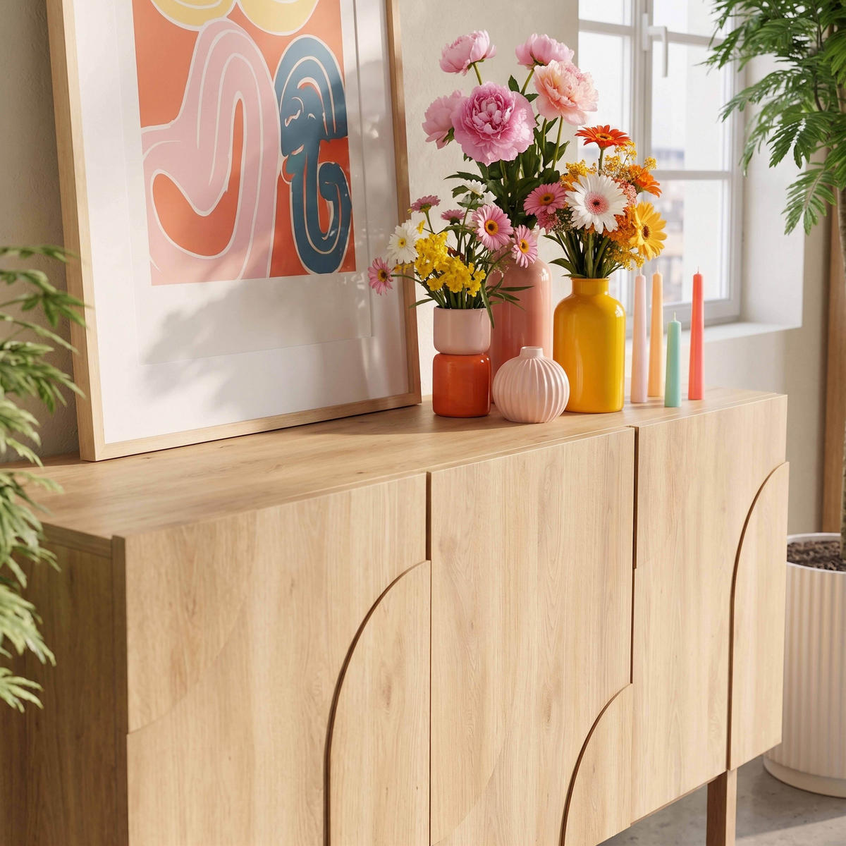 SIDEBOARD, Holz - Hellbraun/Eichefarben, Holz (160/75/40cm) - Oviala