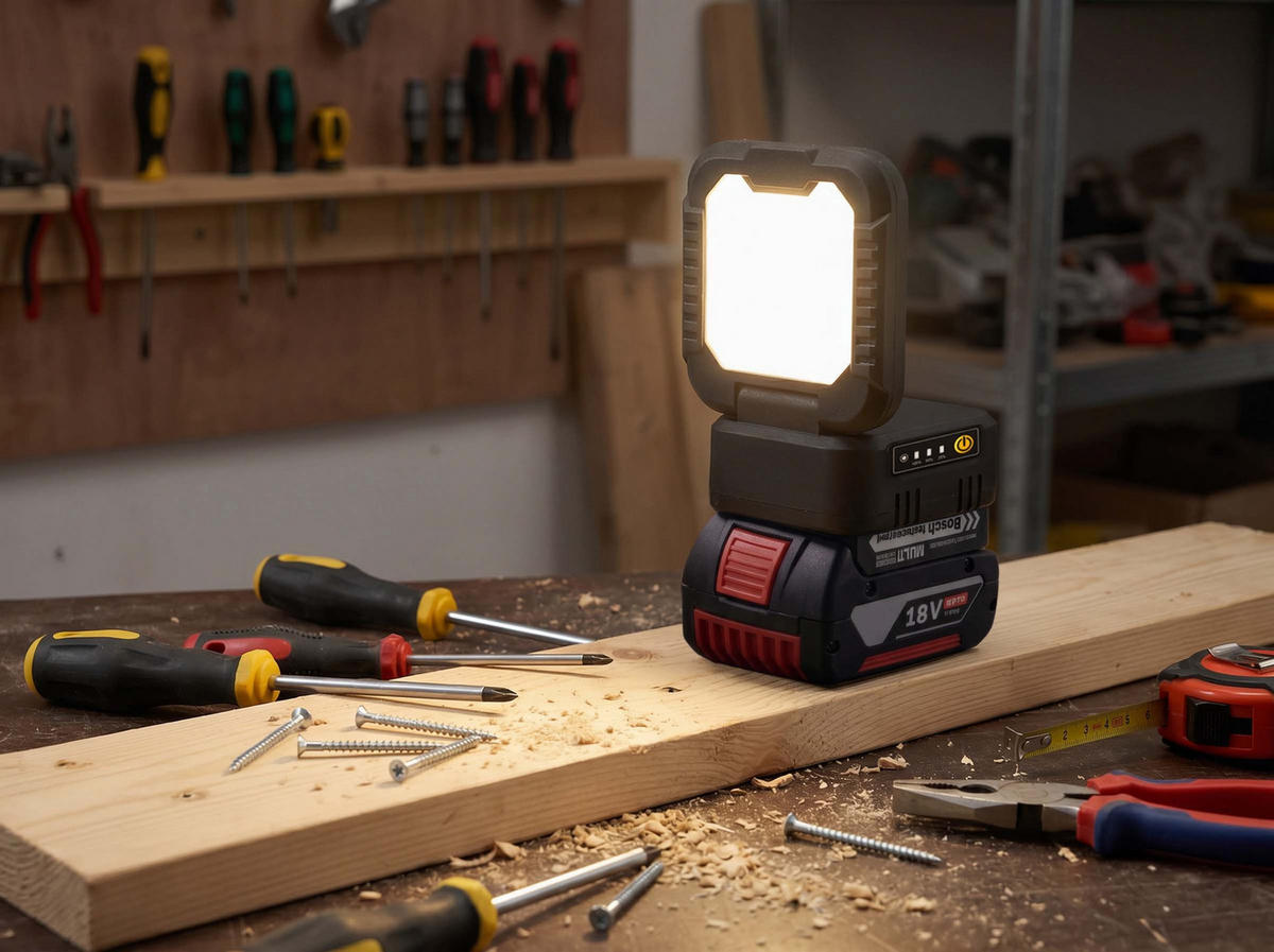 LED-ARBEITSLEUCHTE 180° klappbar 3-stufig dimmbar 1600lm für 18V Bosch Akkus - Schwarz, Kunststoff (10.4/8.6/13.8cm) - Northpoint