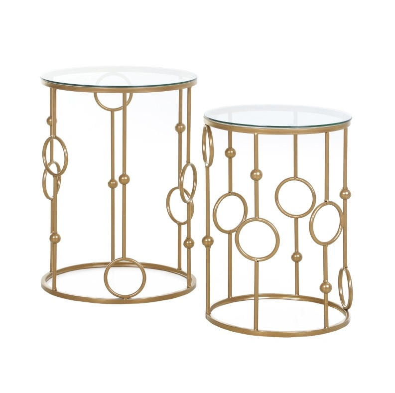 BEISTELLTISCH Ø41/57 cm und Ø36/51 cm Gold aus Metall und Glas mit Nesting-Funktion 2er Set - Goldfarben, Metall (41/41/57cm) - OKMYHOME