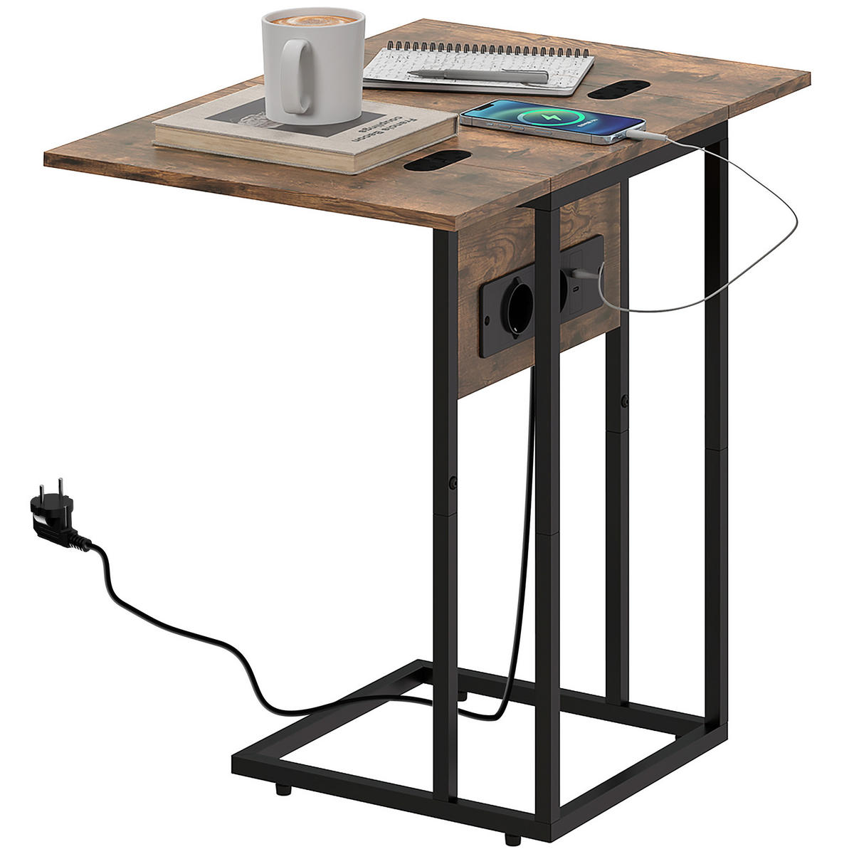 BEISTELLTISCH DE-15777 mit Ladestation Rostbraun - Braun, Holzwerkstoff (39/29/57cm) - ComfortXL