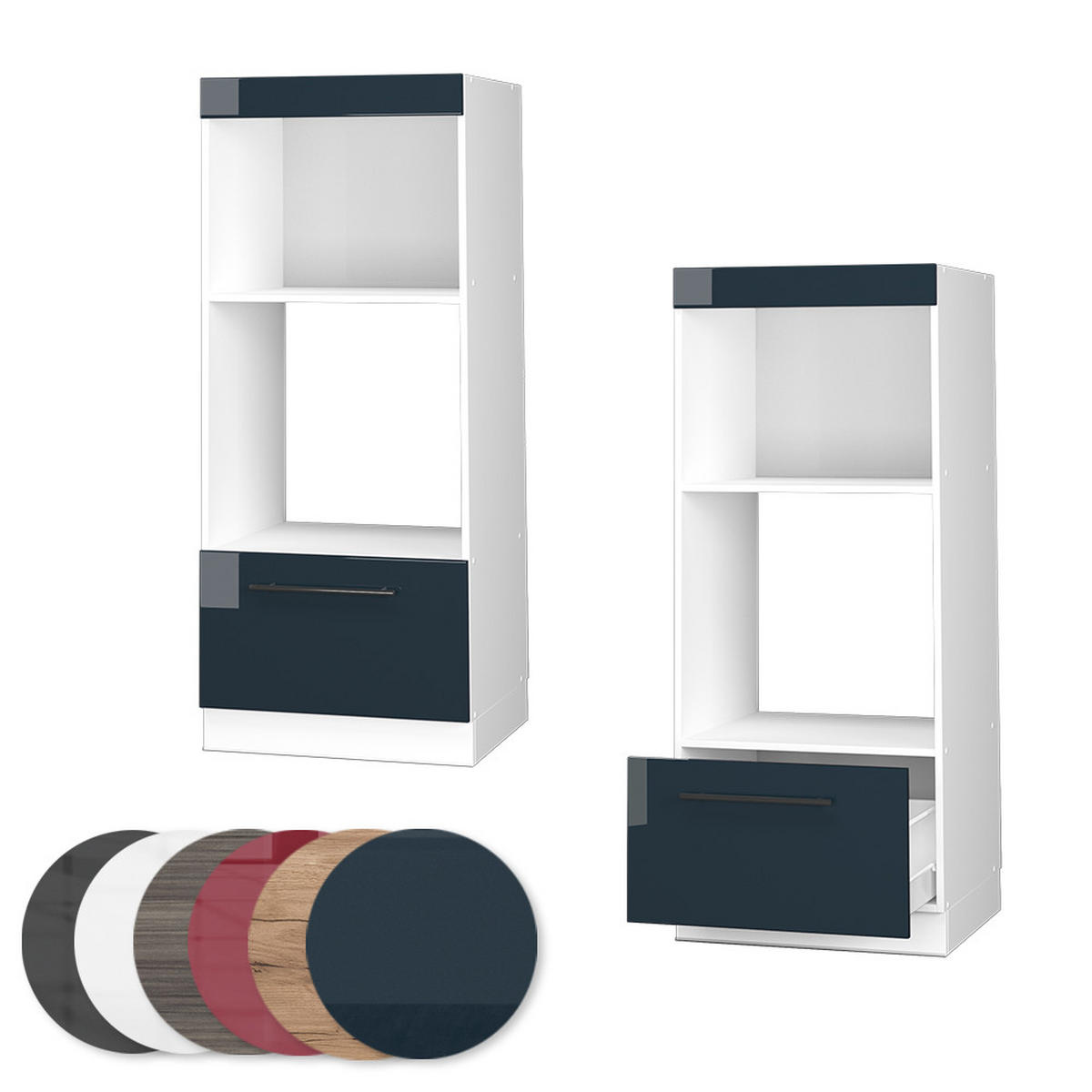 MIKROWELLENSCHRANK Fame-Line Dunkelblau Hochglanz 60 cm offen - Weiß/Dunkelblau, Holzwerkstoff (60/153.6/58.1cm) - Vicco