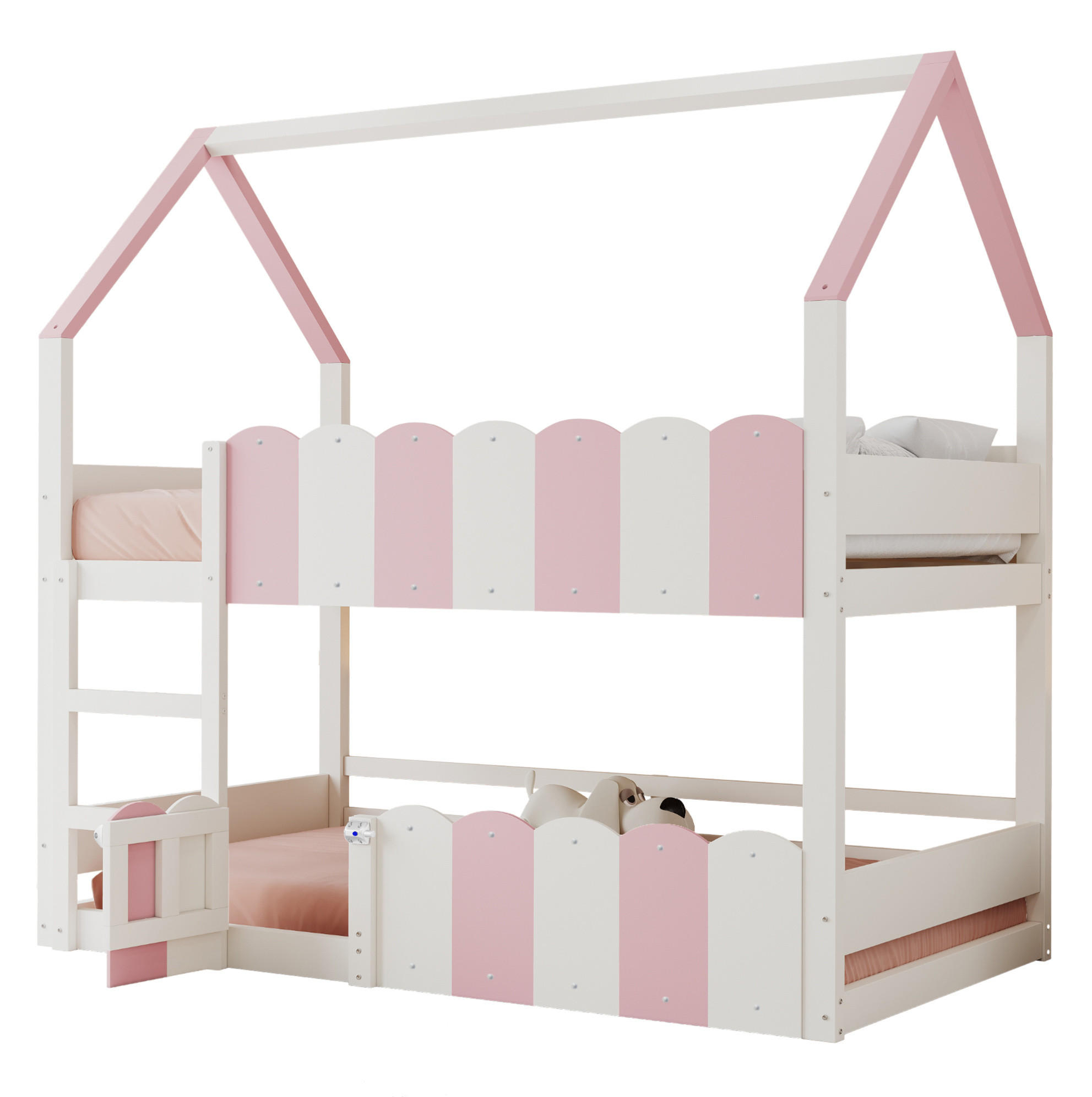 KINDERHOCHBETT 90/200 cm Weiß/Rosa mit Lattenrost - Rosa, Holz (90/200cm) - MIVRAY