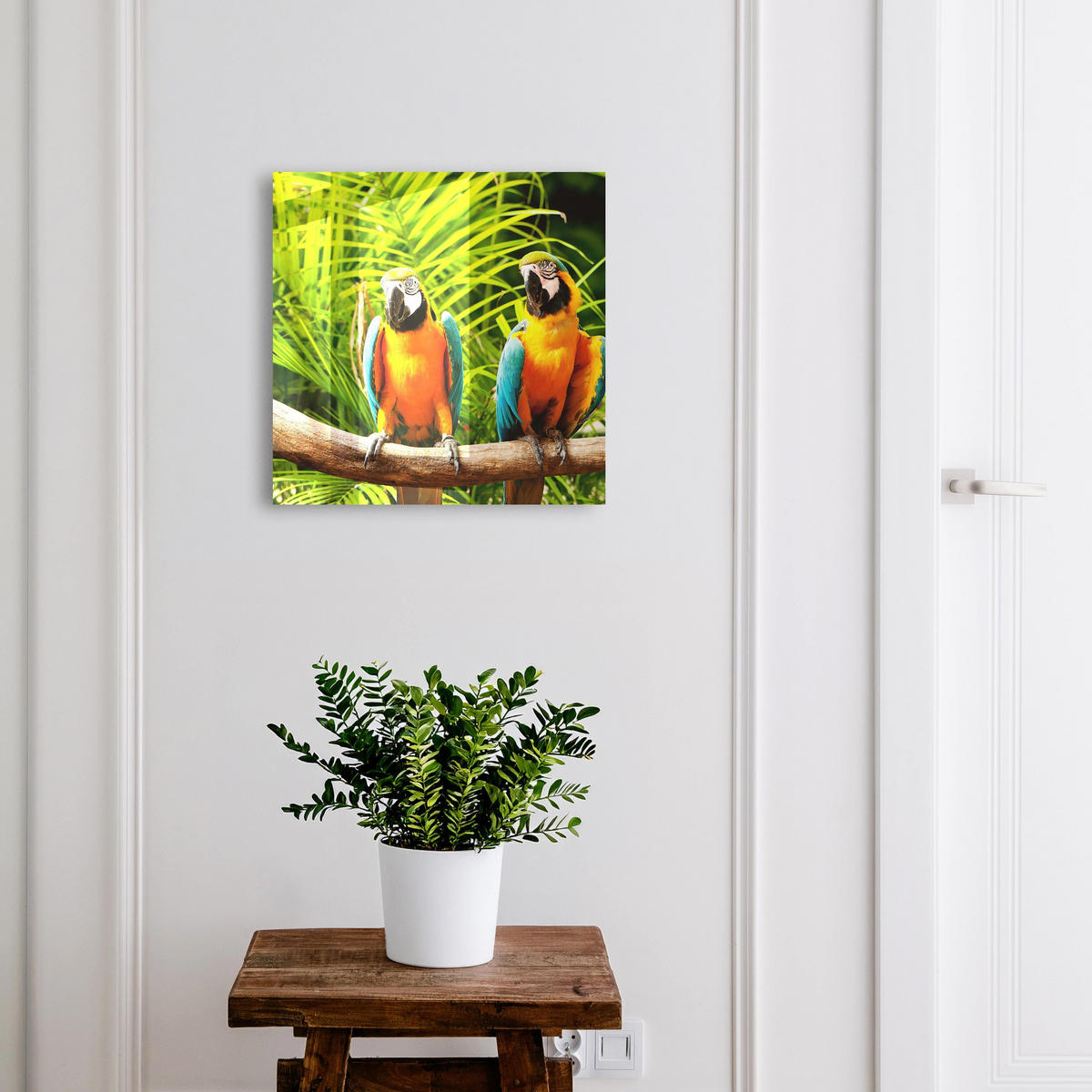 SCHLÜSSELBOX Schwarz 30x30 cm- Türöffnung nach rechts - Tropische Vögel - Grün, Metall (30/30/5cm) - TULUP