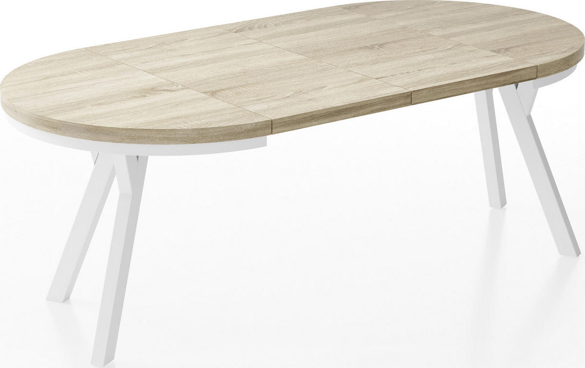 ESSTISCH Lume Weiß runder ausziehbarer, Sonoma Eiche 90-170/90/76 cm - Weiß/Sonoma Eiche, Holz/Holzwerkstoff (90/90/76cm) - WFL GROUP