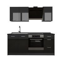 SINGLEKÜCHE R-Line, Schwarz Hochglanz/Anthrazit, 180 cm Arbeitsplatte Anthrazit - Schwarz Hochglanz/Anthrazit, Holzwerkstoff (180/206.8/60cm) - Vicco