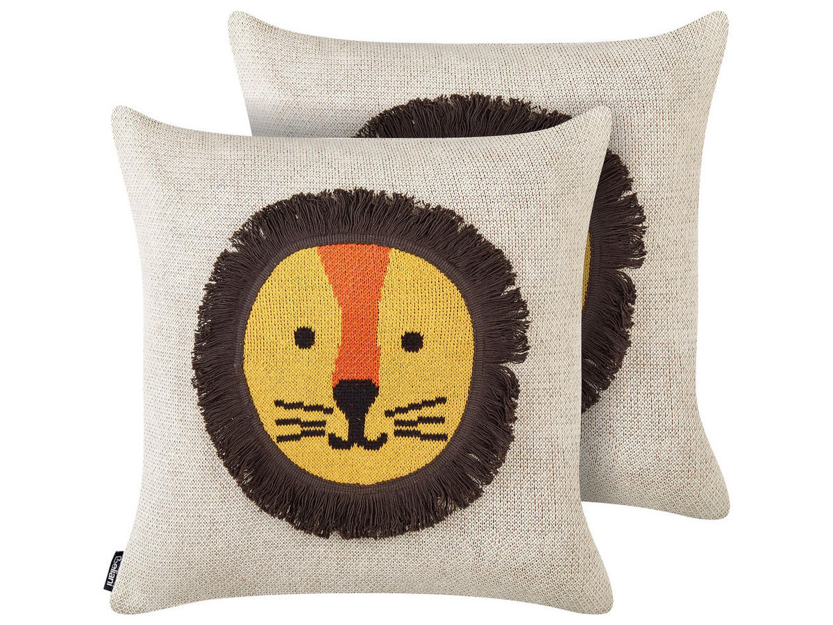 DEKOKISSEN 2er-Set Beige 45/45 cm Sarangar - Beige/Gelb, Naturmaterialien (45/45cm) - Beliani