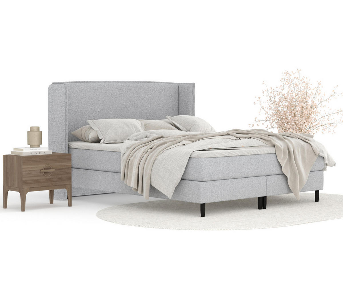 KONTINENTALBETT Ardis Hellgrau 200/200 cm mit Matratze und Topper - Hellgrau/Schwarz, Holz/Holzwerkstoff (200/200cm) - Maison de Reve