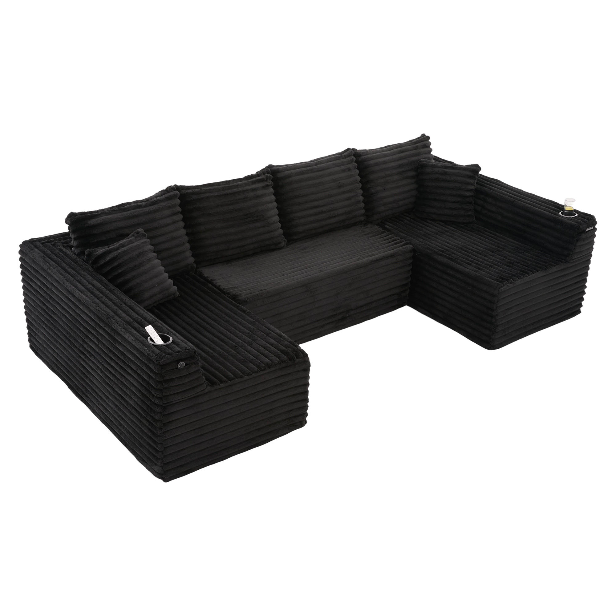 WOHNLANDSCHAFT DE-33829 U-Form mit Getränkehaltern Schwarz - Schwarz, Metall (320/88/155cm) - ComfortXL
